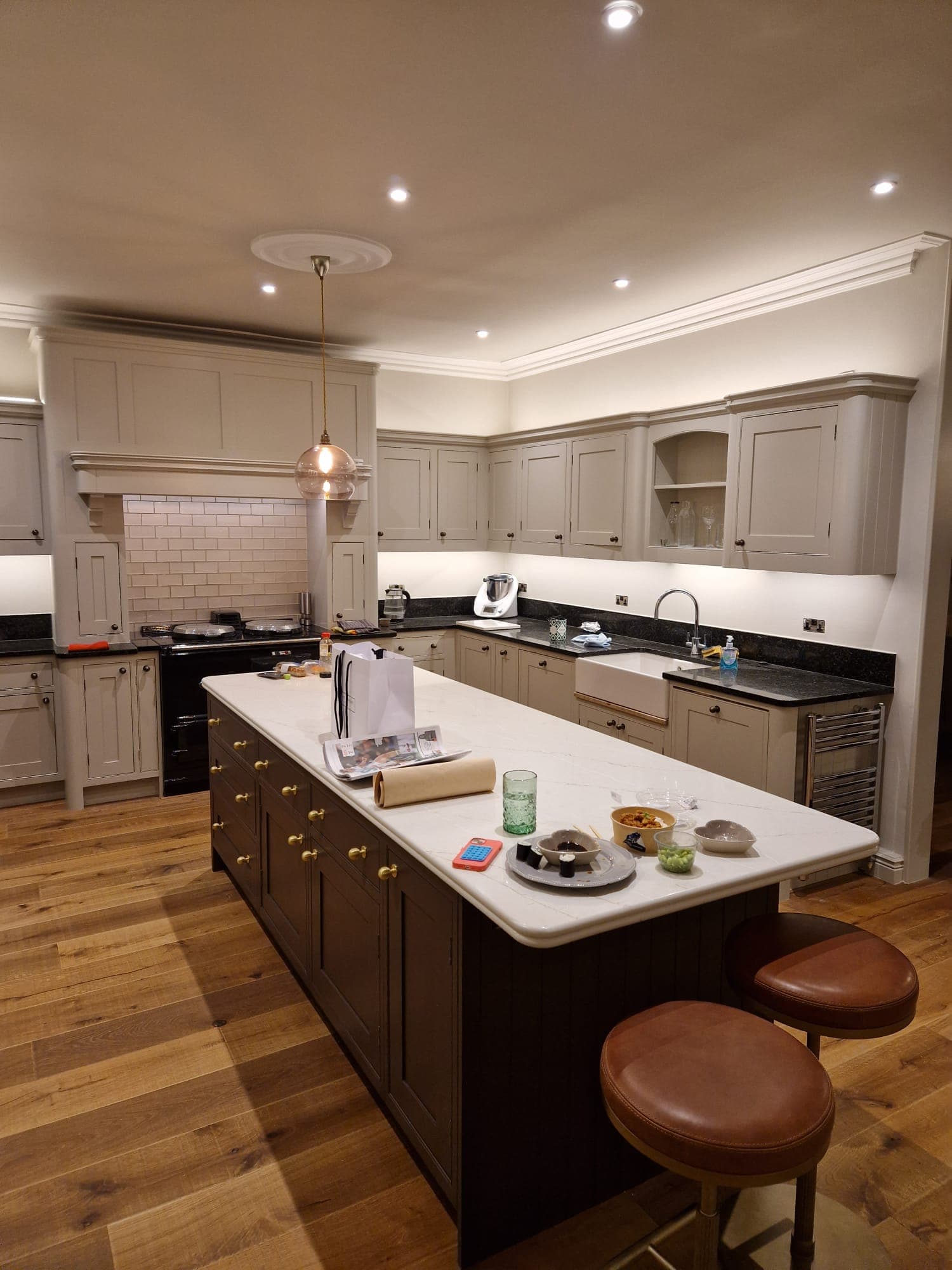 Kitchen island in a soft taupe